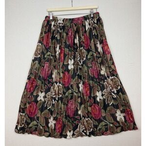 Vintage‎ Lauren Lee Women's Floral Pleated Maxi Skirt M Elastic Waist Polyester